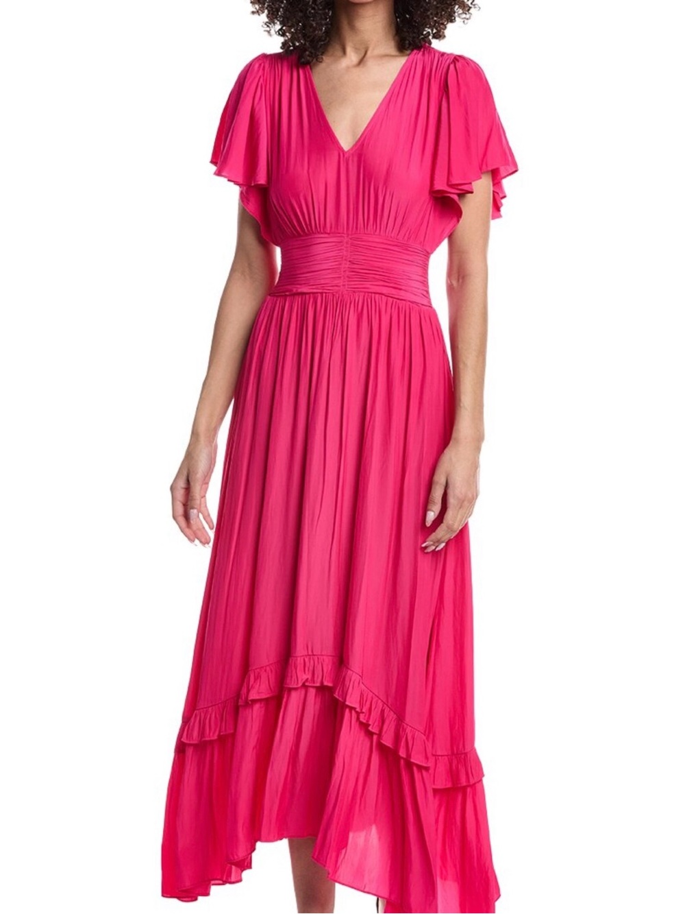 NWT Ramy Brook Hot Pink Flutter Sleeve Midi Dress Size XL